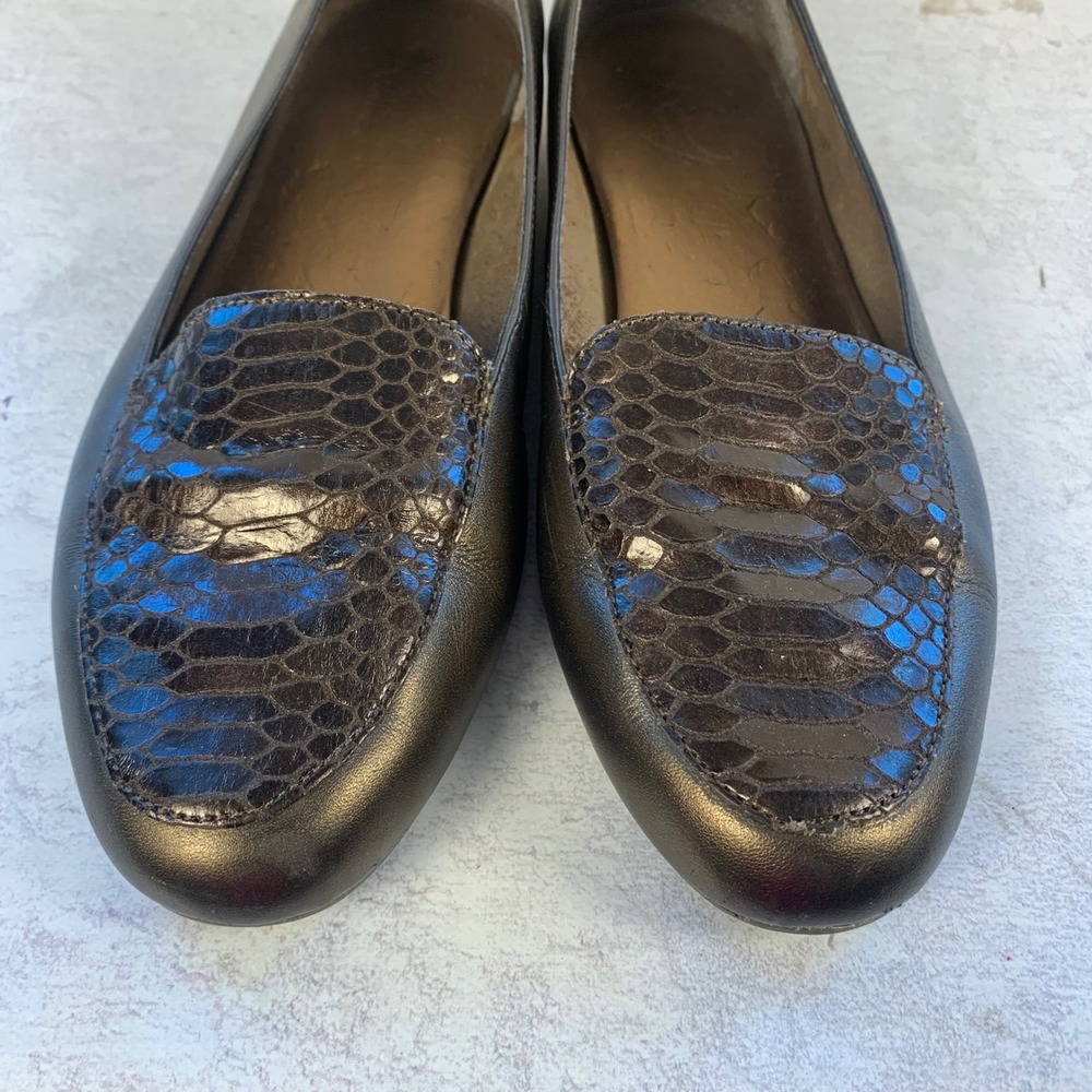 Kim Rogers 8M Laurie II Leather Loafers Bronze Metallic Snakeskin Print Flats